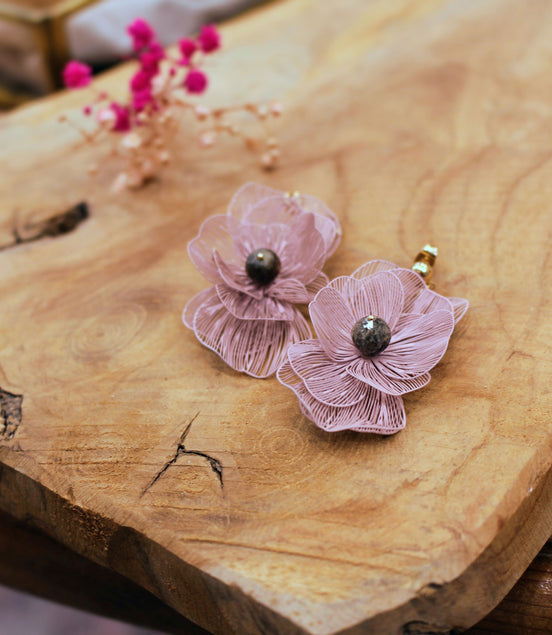Boucles d'oreilles FLORÆ rose minéral