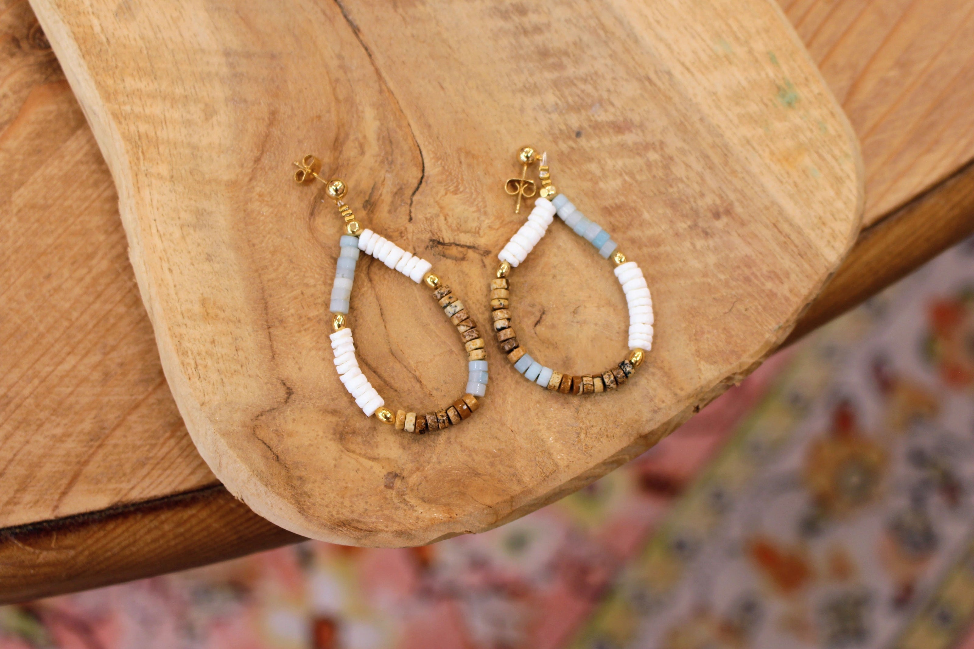 Boucles d'oreilles doré PLAKA - jaspe, amazonite, nacre