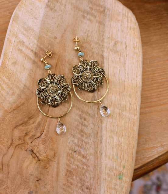 boucles d'oreilles CALISTA doré & bronze - fluorite - chrysoprase