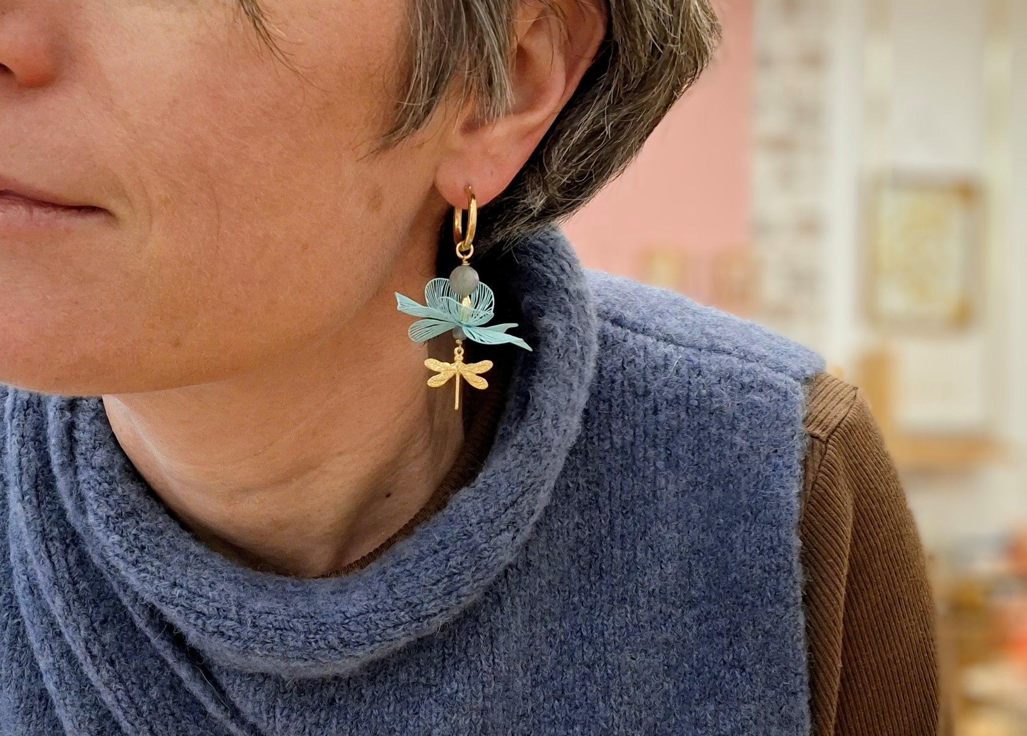 Boucles d'oreilles FLORÆ libellule lagune