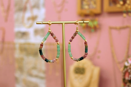 Boucles d'oreilles PLAKA doré tourmaline et aventurine