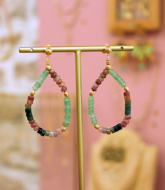 Boucles d'oreilles PLAKA doré tourmaline et aventurine