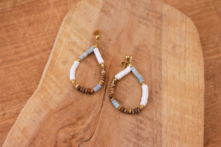 Boucles d'oreilles doré PLAKA - jaspe, amazonite, nacre