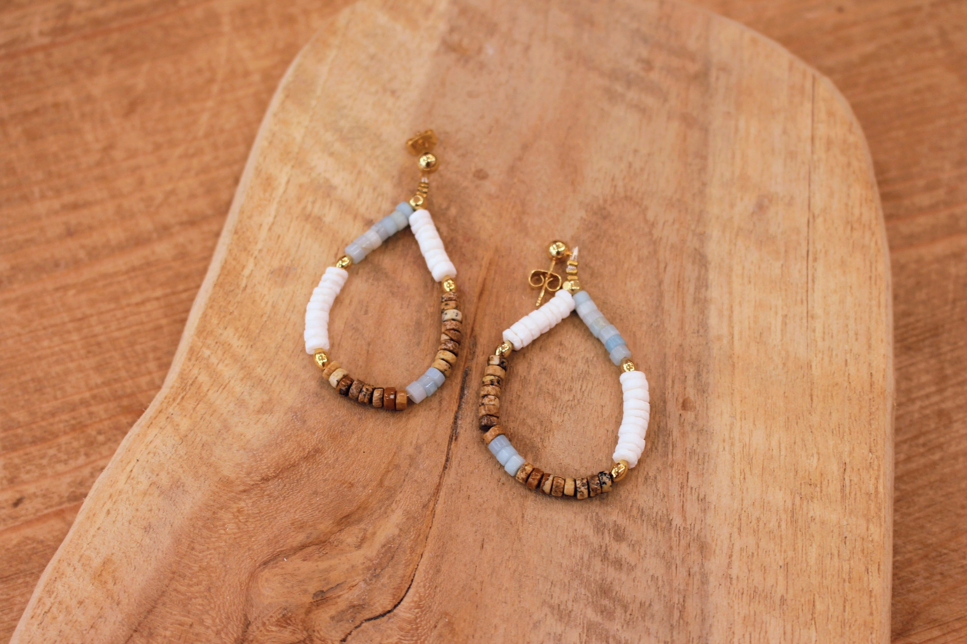 Boucles d'oreilles doré PLAKA - jaspe, amazonite, nacre