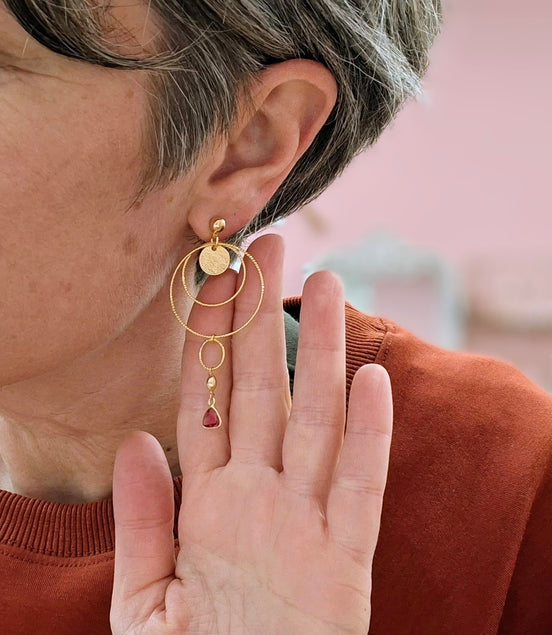 Boucles d'oreilles HORIZONS CROISÉS doré quartz vert emeraude