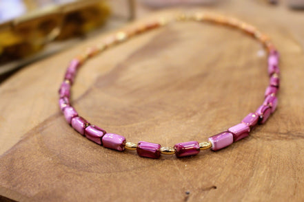 idée cadeau bijou femme collier céramique orange et rose