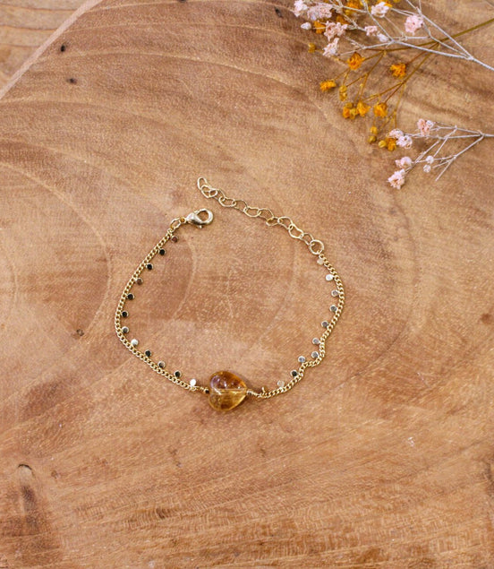 idée cadeau bijou bracelet femme chaine doré et coeur en citrine