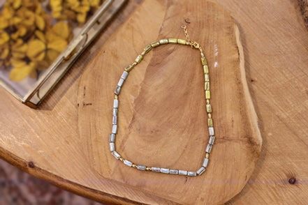 Collier ORIGINE HELLENIQUE vert olive et bleu gris