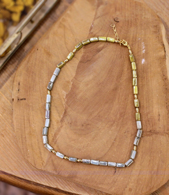 Collier ORIGINE HELLENIQUE vert olive et bleu gris