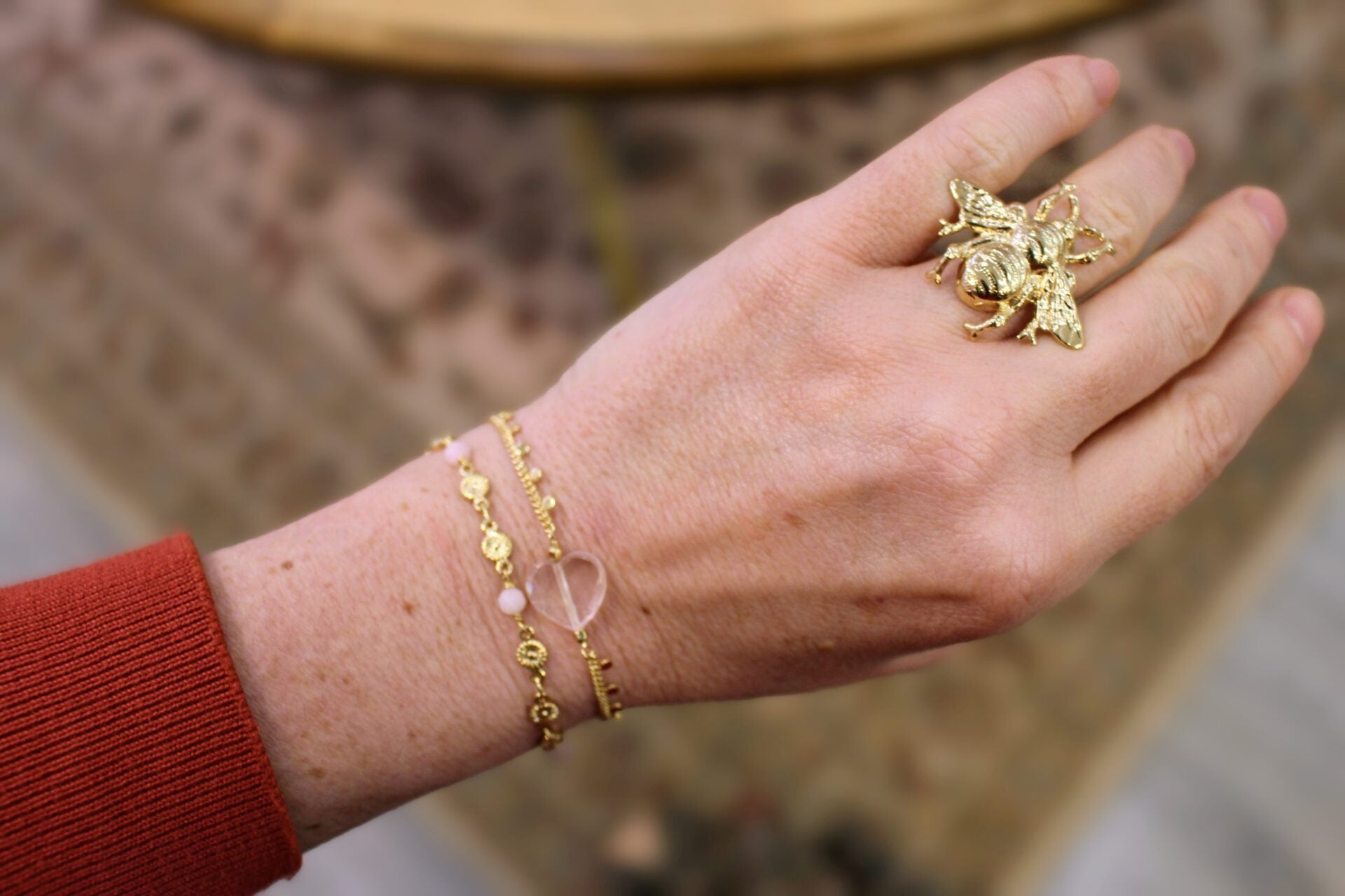 idée cadeau bijou femme chaine doré et cœur en quartz rose