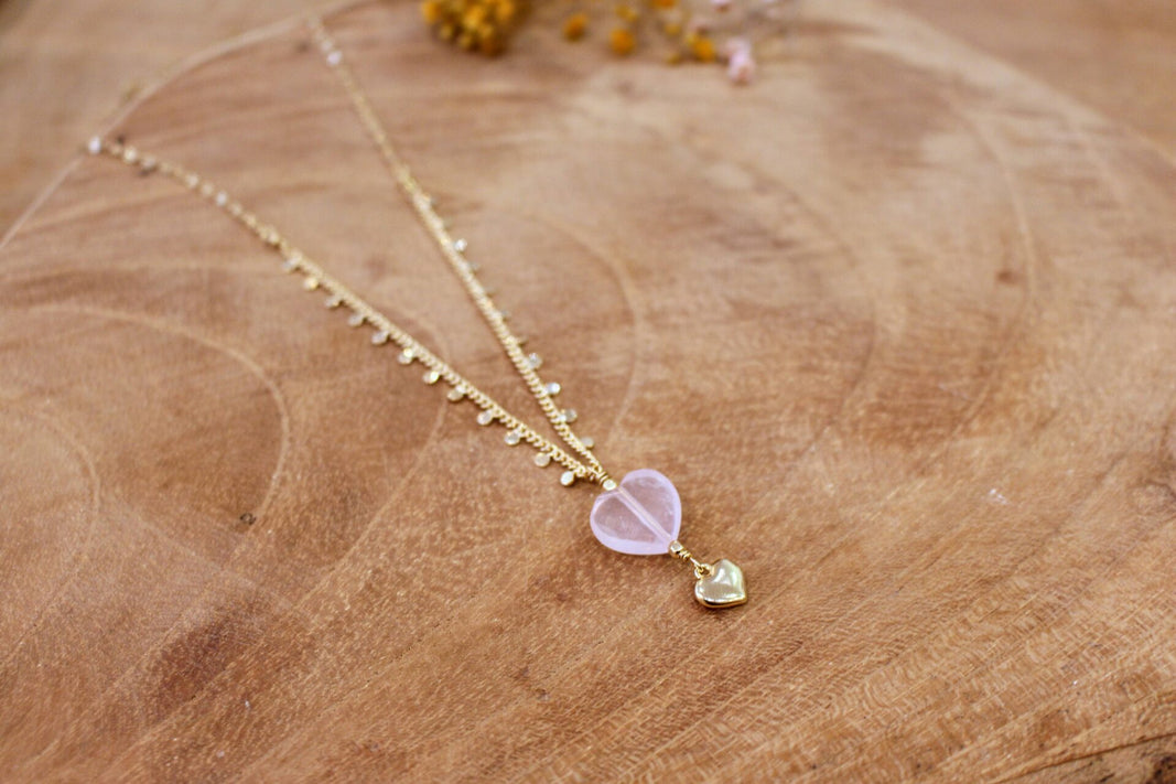 idée cadeau bijou femme collier pendentif coeur quartz rose