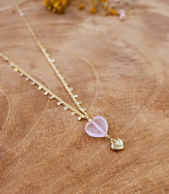 idée cadeau bijou femme collier pendentif coeur quartz rose