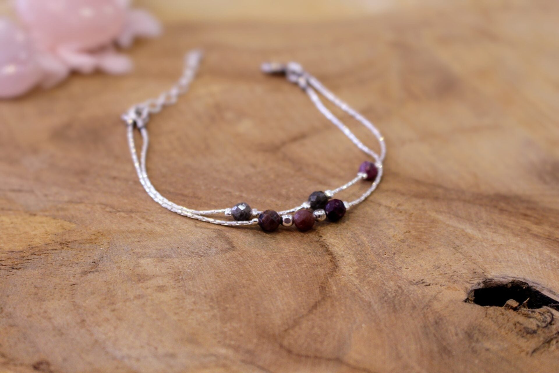 Bracelet 2 rangs POÉTIQUE argenté / saphirs multi