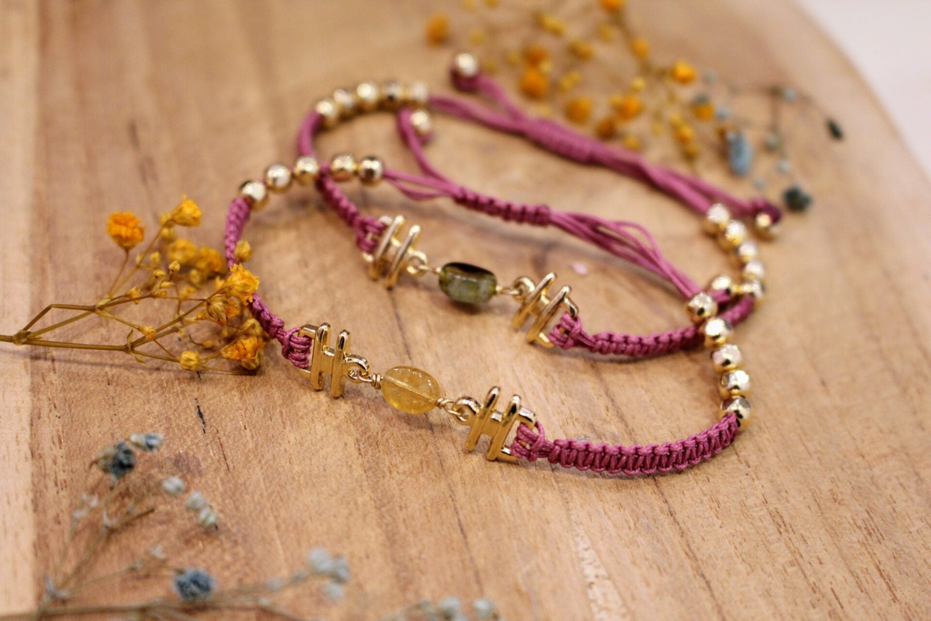 bracelet réglable pierre naturelle tourmaline multicolore