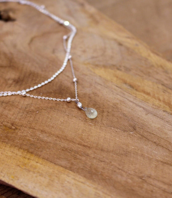 idée cadeau collier haute fantaisie collier double range argenté pendentif pierre naturelle