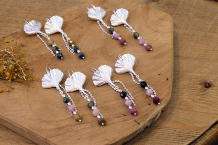 idée cadeau femme boucles d'oreilles argentées feuilles ginkgo biloba