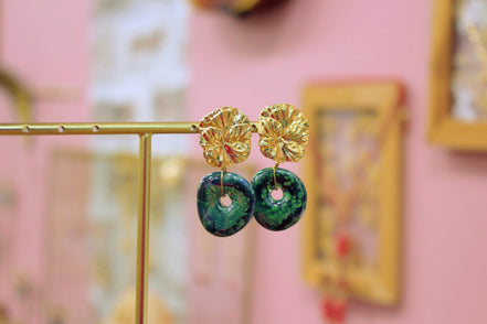 Boucles d'oreilles EDEN doré vert