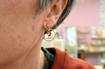 Boucles d'oreilles PRÉCIEUSE quartz teinté framboise