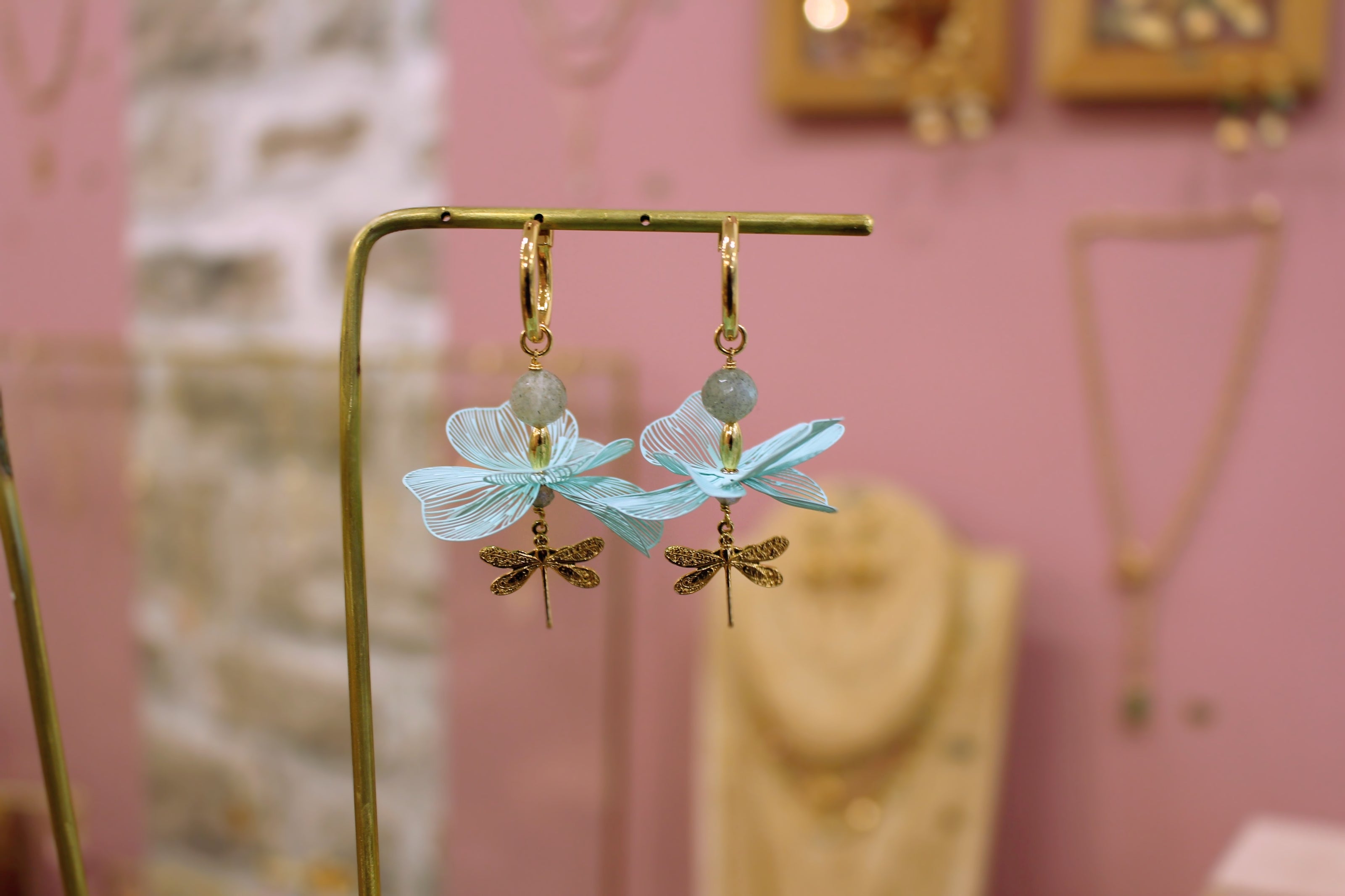 Boucles d'oreilles FLORÆ libellule lagune