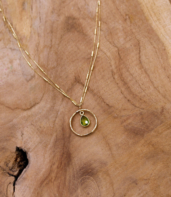 Collier doré TRÉSOR quartz teinté vert péridot