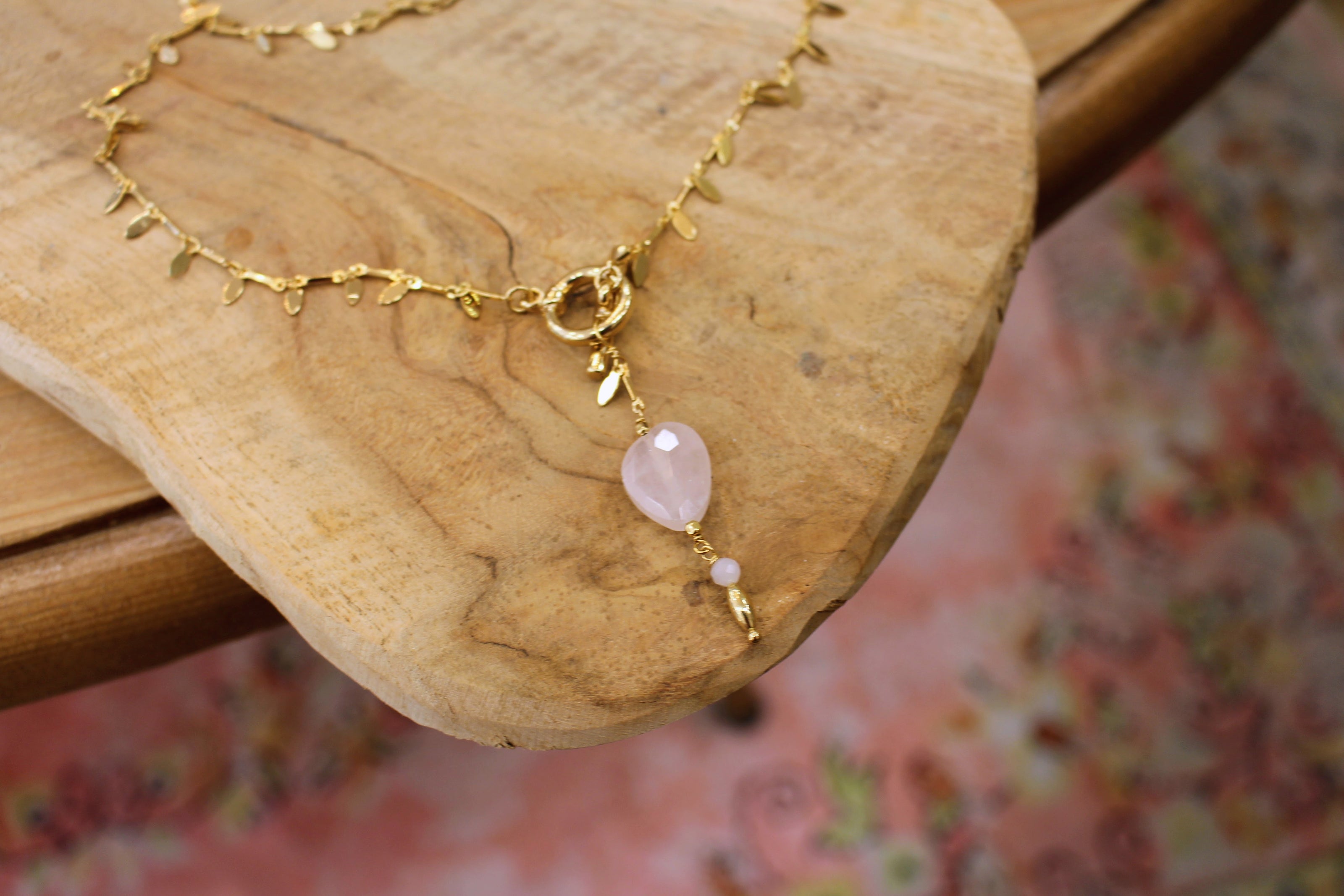 Collier QUIÉTUDE doré quartz rose - opale rose