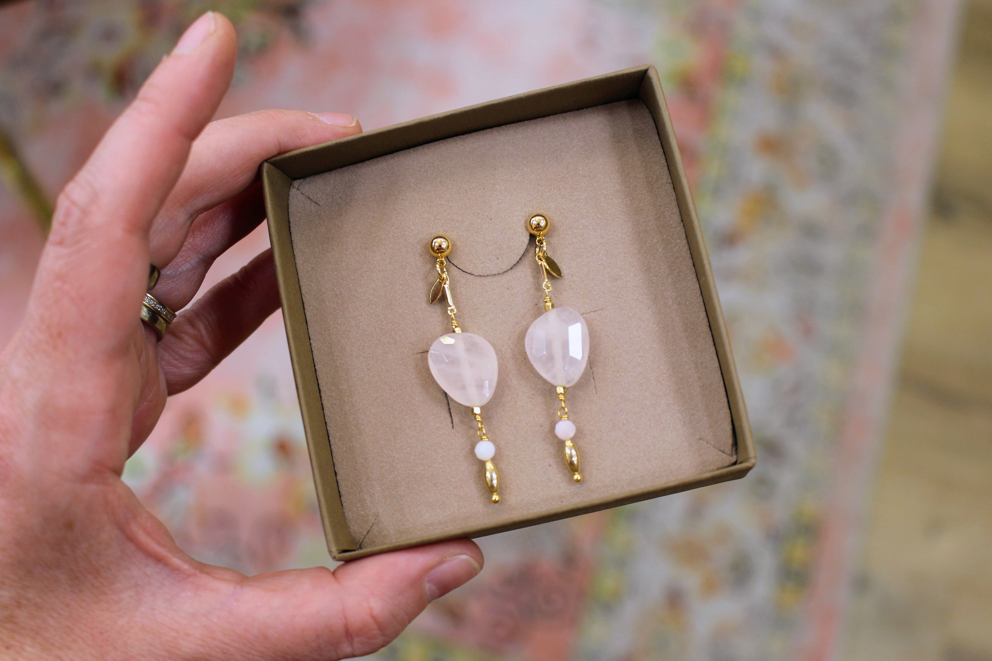 Boucles d'oreilles QUIÉTUDE Doré - quartz rose