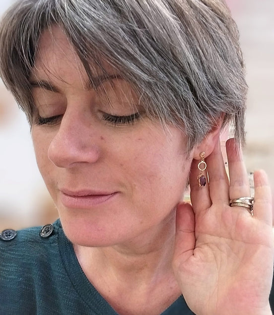 mono boucle améthyste pierre naturelle sertie