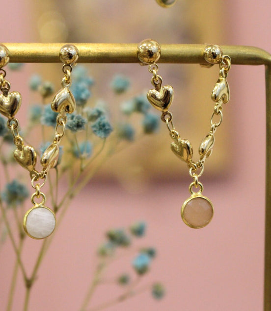 mono boucle chaine coeur et pierres naturelles bijou femme
