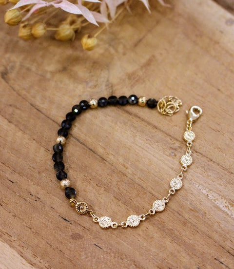 Bracelet MOOD obsidienne noire dorée