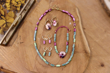 parure bijoux femme céramique rose et vert idée cadeau
