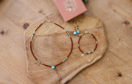 collier ras du cou jaspe rouge et amazonite idée cadeau bijou precieux