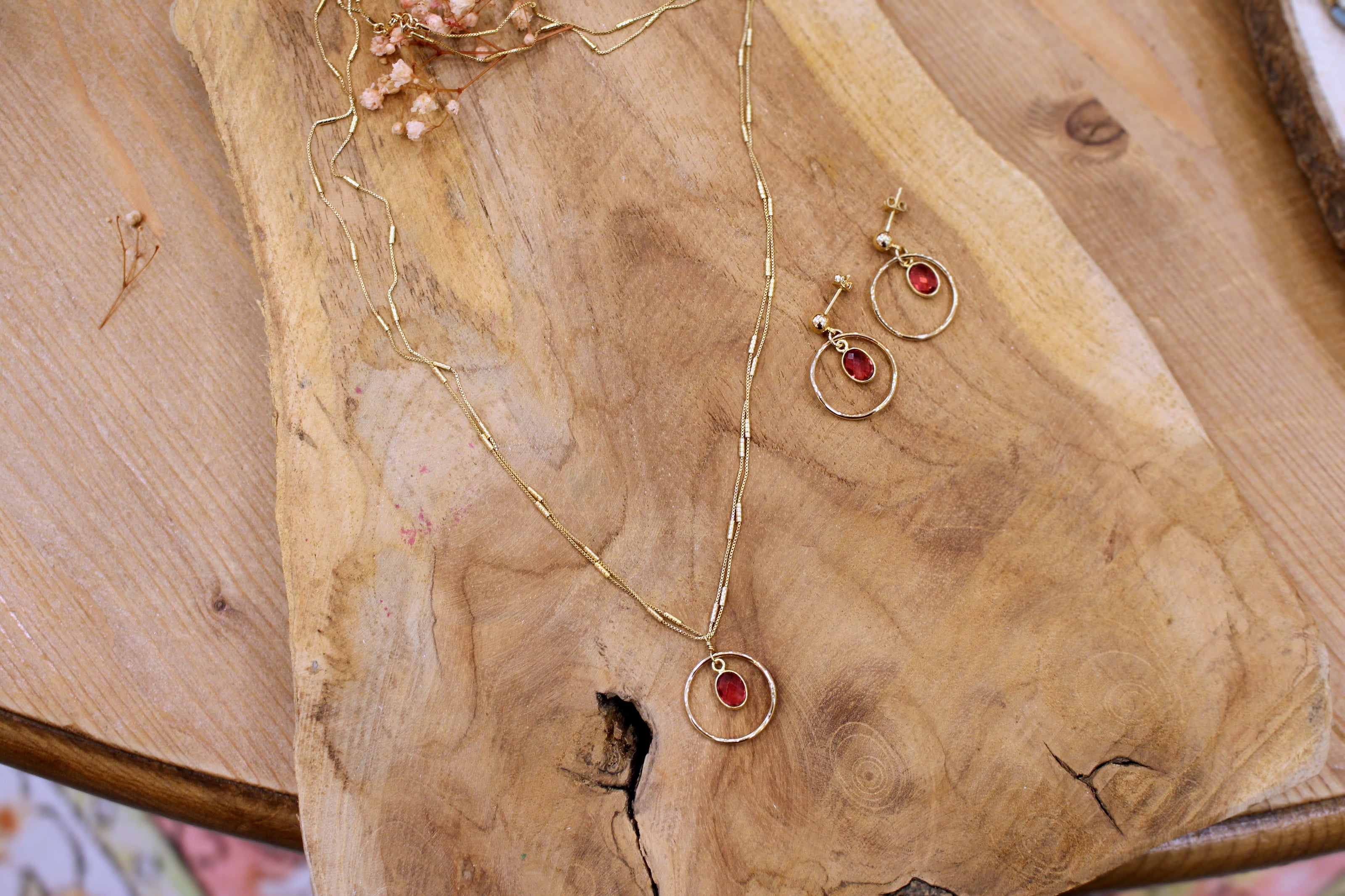 Boucles d'oreilles PRÉCIEUSE quartz teinté framboise