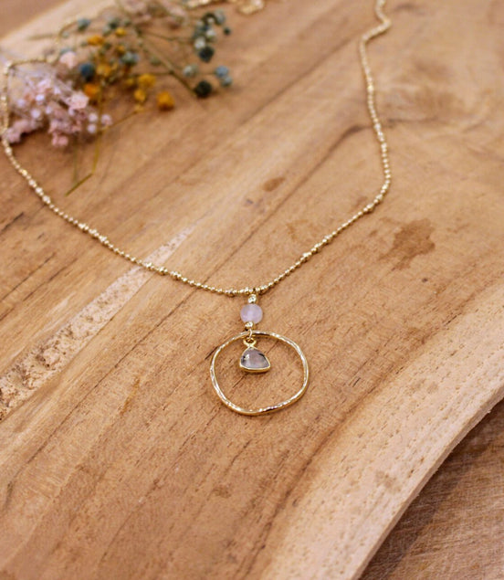 pendentif doré pierre naturelle labradorite collier fin idée cadeau femme