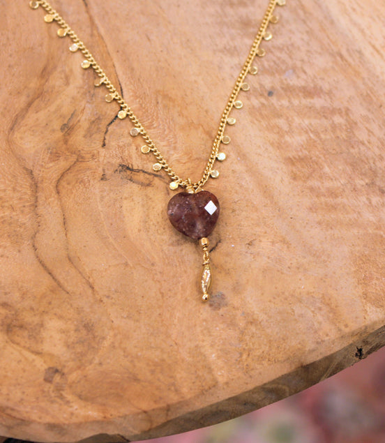 Collier INFINI doré - quartz fraise