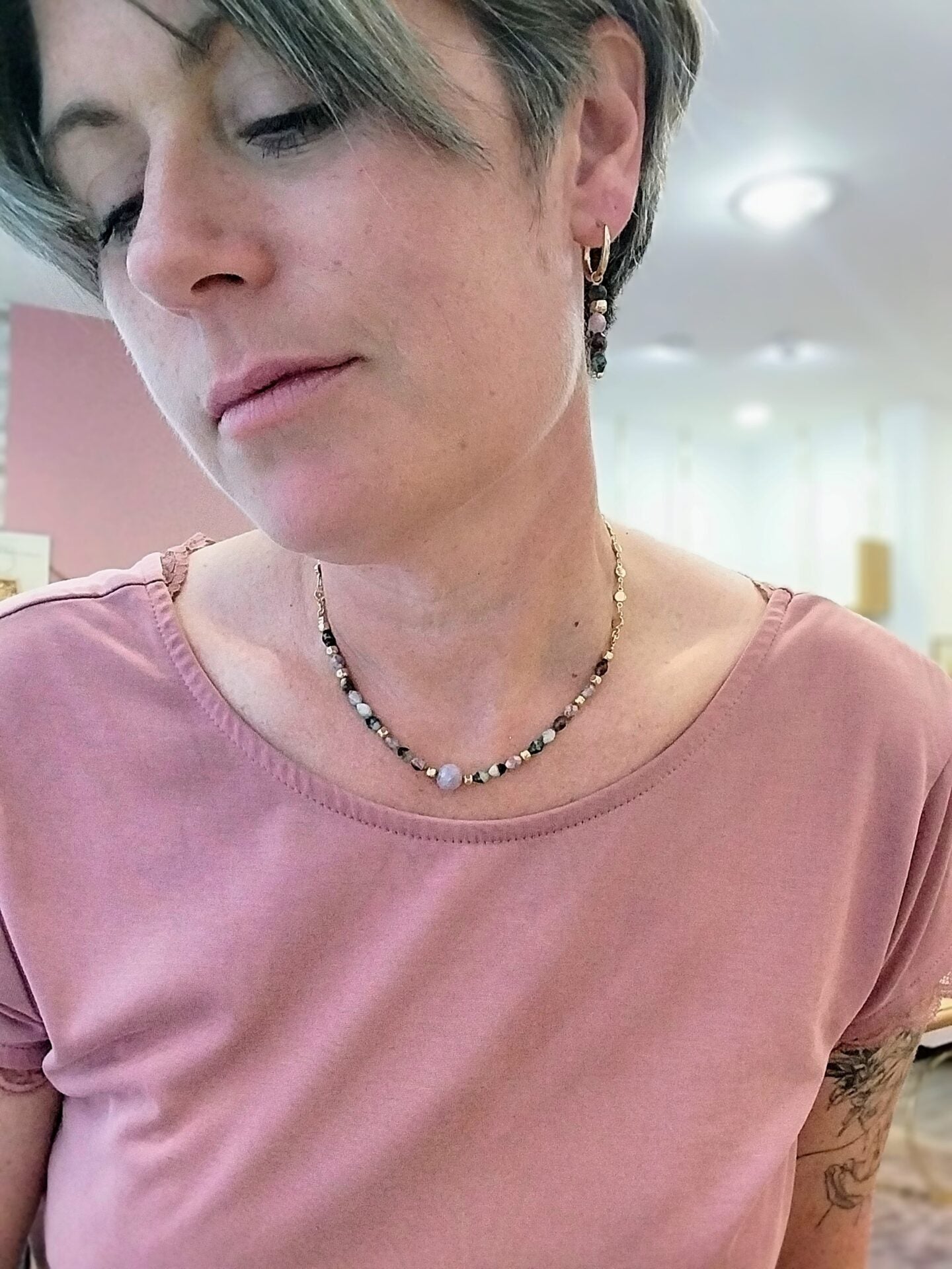 Bijou femme collier femme doré CIRCE saphir et tourmaline