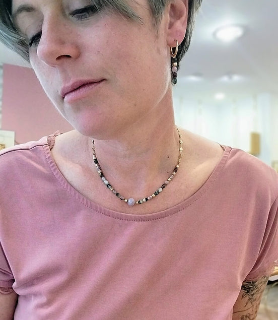 Bijou femme collier femme doré CIRCE saphir et tourmaline