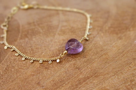 pierre cœur améthyste bracelet doré idée cadeau bijou femme