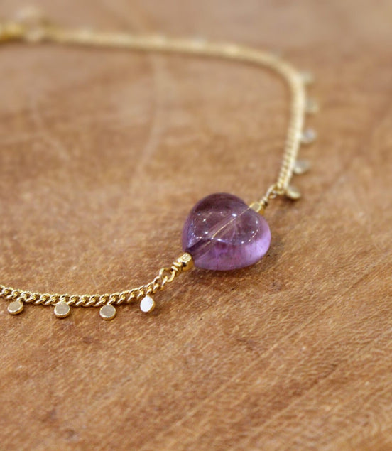 pierre cœur améthyste bracelet doré idée cadeau bijou femme