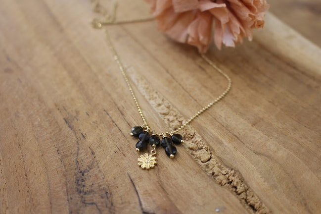 Collier PLUIE d'obsidiennes dorées.
