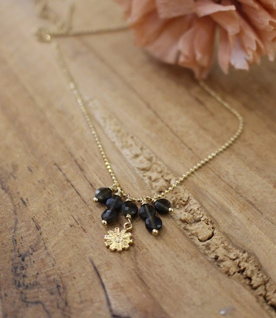Collier PLUIE d'obsidiennes dorées.