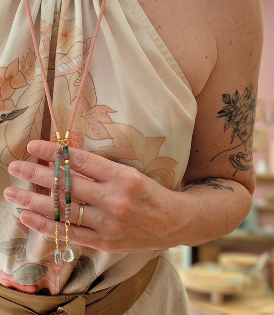 collier sautoir PLAKA tourmaline et aventurine
